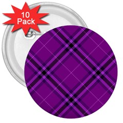 Purple And Black Plaid 3  Buttons (10 Pack)  by SpinnyChairDesigns