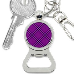 Purple And Black Plaid Bottle Opener Key Chain by SpinnyChairDesigns