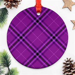 Purple And Black Plaid Round Ornament (two Sides) by SpinnyChairDesigns