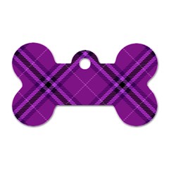 Purple And Black Plaid Dog Tag Bone (one Side) by SpinnyChairDesigns