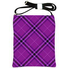 Purple And Black Plaid Shoulder Sling Bag by SpinnyChairDesigns