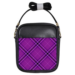 Purple And Black Plaid Girls Sling Bag by SpinnyChairDesigns