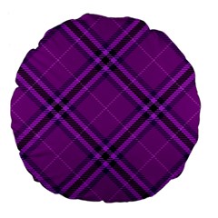 Purple And Black Plaid Large 18  Premium Flano Round Cushions by SpinnyChairDesigns