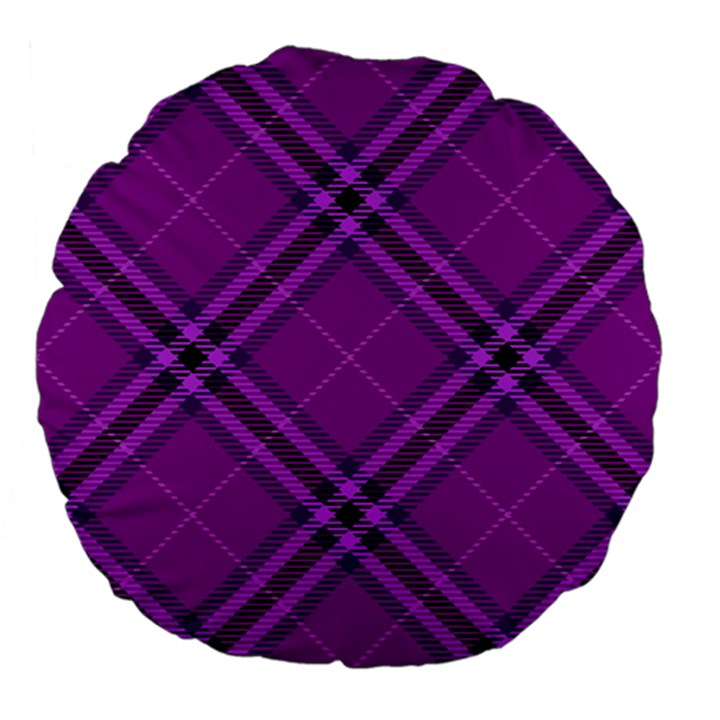 Purple and Black Plaid Large 18  Premium Flano Round Cushions