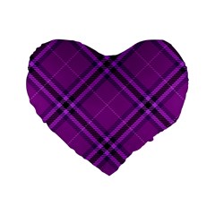 Purple And Black Plaid Standard 16  Premium Flano Heart Shape Cushions by SpinnyChairDesigns