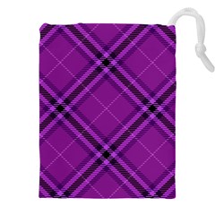 Purple And Black Plaid Drawstring Pouch (5xl) by SpinnyChairDesigns