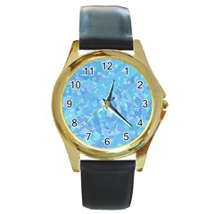 Light Blue Abstract Mosaic Art Color Round Gold Metal Watch by SpinnyChairDesigns