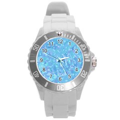 Light Blue Abstract Mosaic Art Color Round Plastic Sport Watch (l) by SpinnyChairDesigns