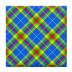 Clown Costume Plaid Striped Tile Coaster by SpinnyChairDesigns