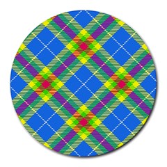 Clown Costume Plaid Striped Round Mousepads by SpinnyChairDesigns