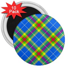 Clown Costume Plaid Striped 3  Magnets (10 Pack)  by SpinnyChairDesigns