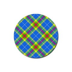 Clown Costume Plaid Striped Rubber Coaster (round)  by SpinnyChairDesigns