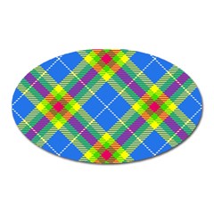 Clown Costume Plaid Striped Oval Magnet by SpinnyChairDesigns