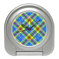 Clown Costume Plaid Striped Travel Alarm Clock by SpinnyChairDesigns