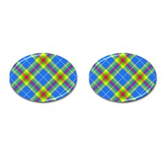 Clown Costume Plaid Striped Cufflinks (oval) by SpinnyChairDesigns