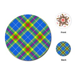 Clown Costume Plaid Striped Playing Cards Single Design (round) by SpinnyChairDesigns