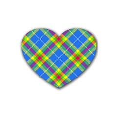 Clown Costume Plaid Striped Rubber Coaster (heart)  by SpinnyChairDesigns