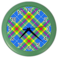 Clown Costume Plaid Striped Color Wall Clock by SpinnyChairDesigns