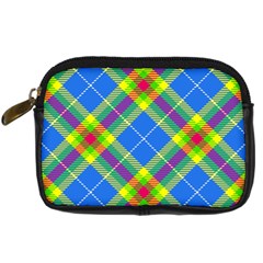 Clown Costume Plaid Striped Digital Camera Leather Case by SpinnyChairDesigns