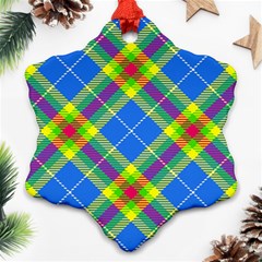 Clown Costume Plaid Striped Snowflake Ornament (two Sides) by SpinnyChairDesigns