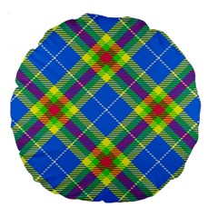 Clown Costume Plaid Striped Large 18  Premium Round Cushions by SpinnyChairDesigns