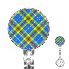 Clown Costume Plaid Striped Stainless Steel Nurses Watch by SpinnyChairDesigns