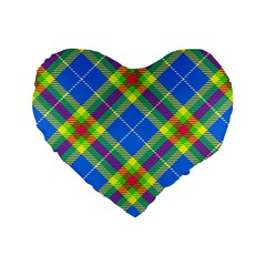 Clown Costume Plaid Striped Standard 16  Premium Flano Heart Shape Cushions by SpinnyChairDesigns