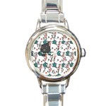 Seamless-cute-cat-pattern-vector Round Italian Charm Watch Front