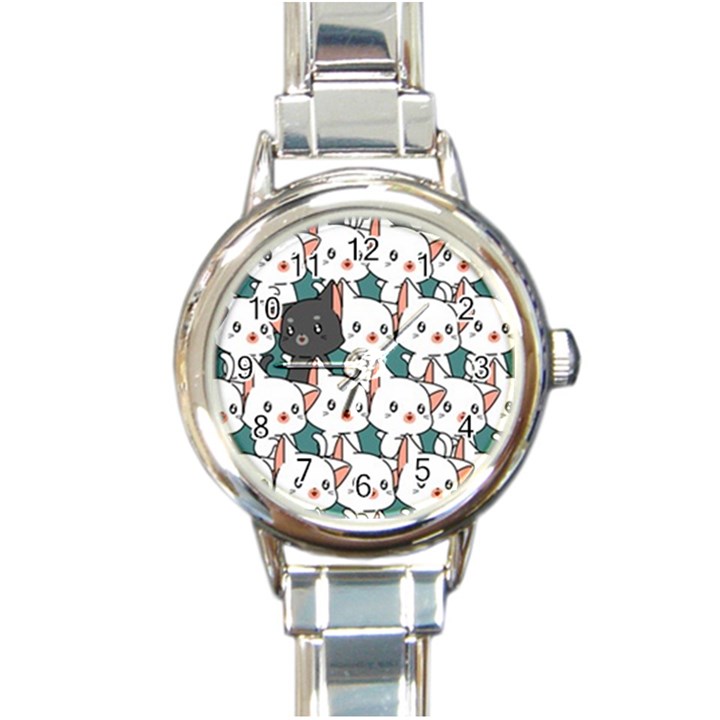 Seamless-cute-cat-pattern-vector Round Italian Charm Watch