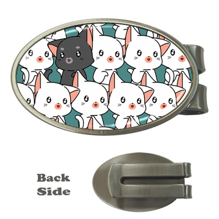 Seamless-cute-cat-pattern-vector Money Clips (Oval) 