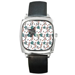 Seamless-cute-cat-pattern-vector Square Metal Watch by Sobalvarro