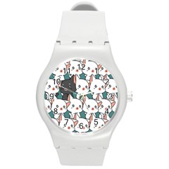 Seamless-cute-cat-pattern-vector Round Plastic Sport Watch (m) by Sobalvarro