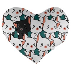 Seamless-cute-cat-pattern-vector Large 19  Premium Flano Heart Shape Cushions by Sobalvarro