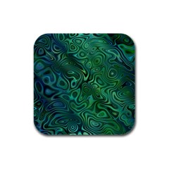 Emerald Green Blue Marbled Color Rubber Square Coaster (4 Pack) 