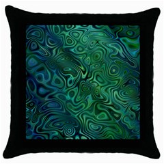 Emerald Green Blue Marbled Color Throw Pillow Case (black) by SpinnyChairDesigns