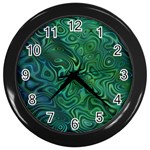 Emerald Green Blue Marbled Color Wall Clock (Black) Front