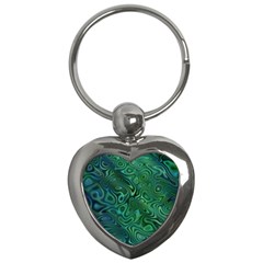 Emerald Green Blue Marbled Color Key Chain (heart) by SpinnyChairDesigns