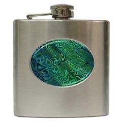 Emerald Green Blue Marbled Color Hip Flask (6 Oz) by SpinnyChairDesigns