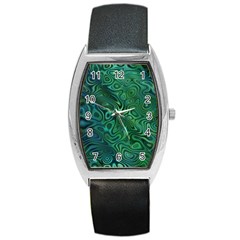 Emerald Green Blue Marbled Color Barrel Style Metal Watch by SpinnyChairDesigns