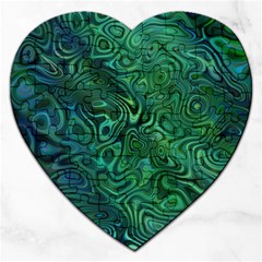 Emerald Green Blue Marbled Color Jigsaw Puzzle (heart) by SpinnyChairDesigns