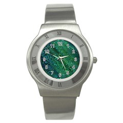 Emerald Green Blue Marbled Color Stainless Steel Watch by SpinnyChairDesigns