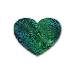 Emerald Green Blue Marbled Color Rubber Coaster (heart)  by SpinnyChairDesigns