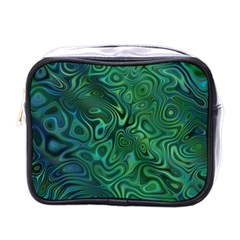 Emerald Green Blue Marbled Color Mini Toiletries Bag (one Side) by SpinnyChairDesigns