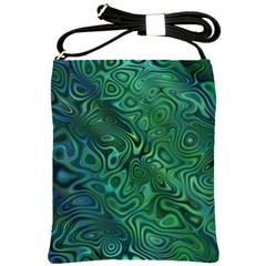 Emerald Green Blue Marbled Color Shoulder Sling Bag by SpinnyChairDesigns