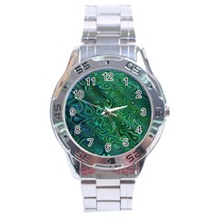 Emerald Green Blue Marbled Color Stainless Steel Analogue Watch by SpinnyChairDesigns