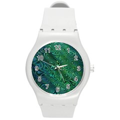 Emerald Green Blue Marbled Color Round Plastic Sport Watch (m) by SpinnyChairDesigns