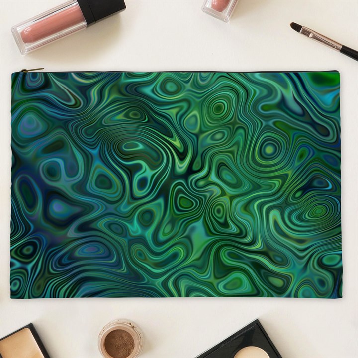 Emerald Green Blue Marbled Color Cosmetic Bag (XXL)