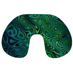 Emerald Green Blue Marbled Color Travel Neck Pillow by SpinnyChairDesigns