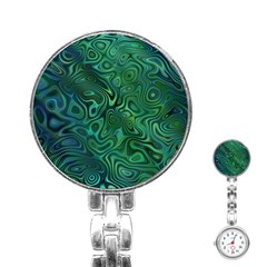 Emerald Green Blue Marbled Color Stainless Steel Nurses Watch by SpinnyChairDesigns