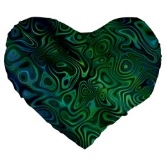 Emerald Green Blue Marbled Color Large 19  Premium Flano Heart Shape Cushions by SpinnyChairDesigns